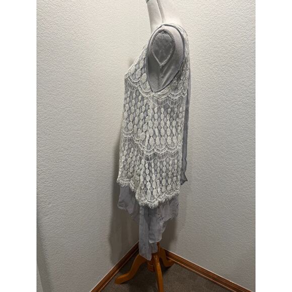 A'Reve Women's Tank Top Sz L Sliver White Sheer Lace Fairy Grunge BOHO - Picture 3 of 11